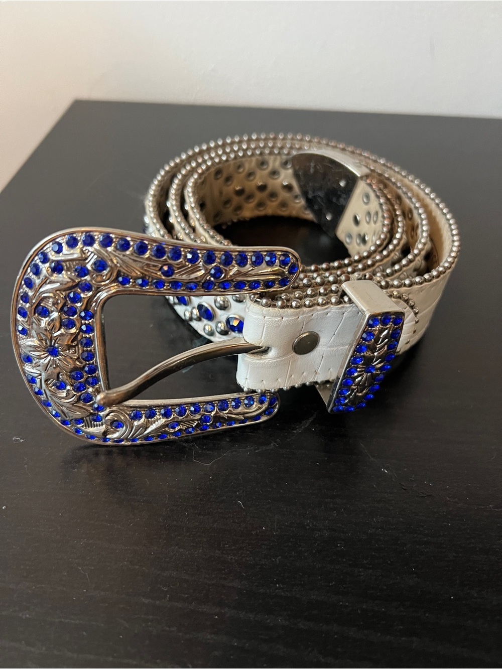 Karma Western Leather Studded Belt with Silver Rivet Trim
